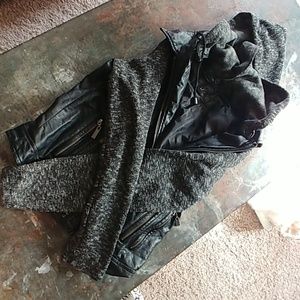 Leather jacket with hood